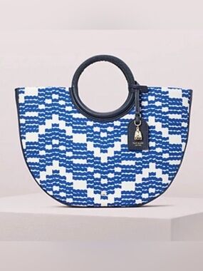 Kate Spade On Purpose Half Circle Tote Blue Wave Handbag Preppy New No Tag